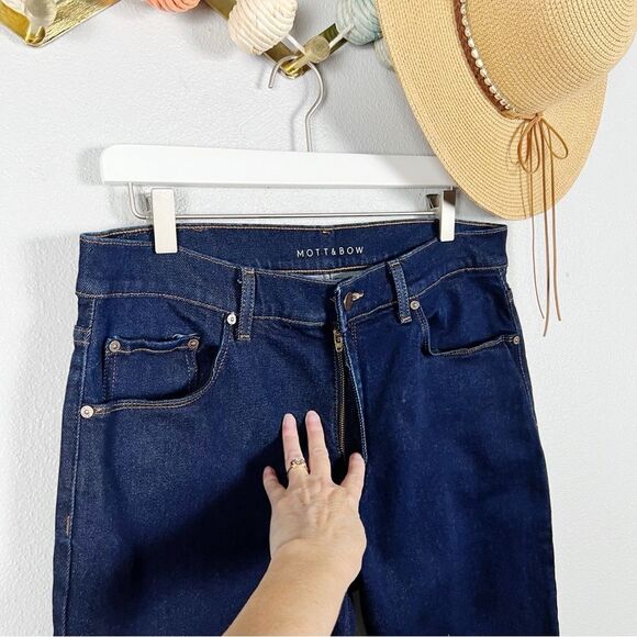 Mott & Bow Oliver Straight Leg Jeans in Dark Wash Indigo Stretch  34x32 - Picture 4 of 12